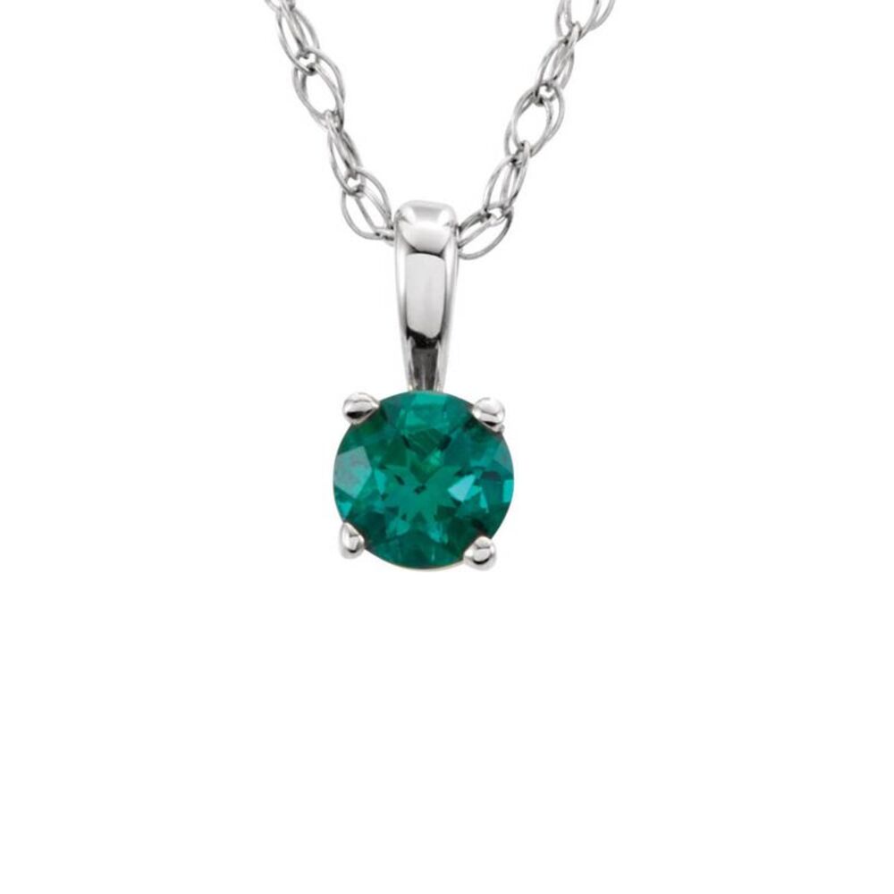 Youth 3mm Round Created Emerald Necklace in 14k White Gold, 14 Inch